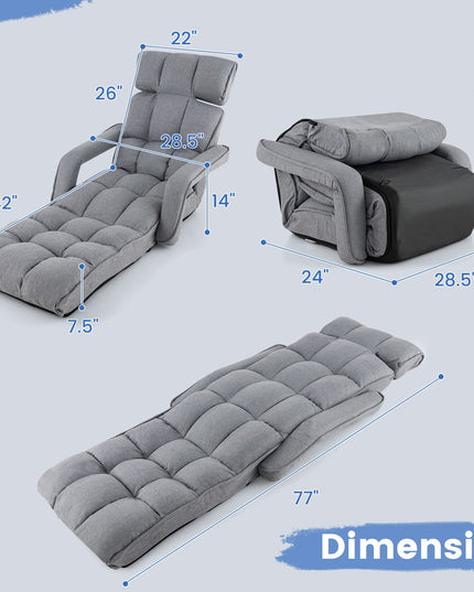 Giantex Foldable Lazy Sofa Bed, 6-Position Adjustable Floor Chair Chaise Lounge with Armrest and Footrest (Gray)