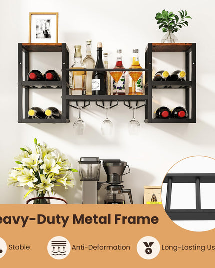 Giantex Wine Rack Wall Mounted with 3 Glass Holders