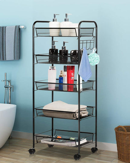 Giantex 5-Tier Storage Cart Rolling Trolley Organizer Utility Cart with Lockable Wheels