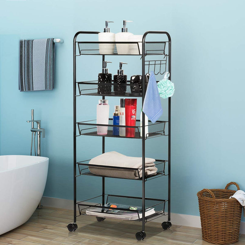 Giantex 5-Tier Storage Cart Rolling Trolley Organizer Utility Cart with Lockable Wheels