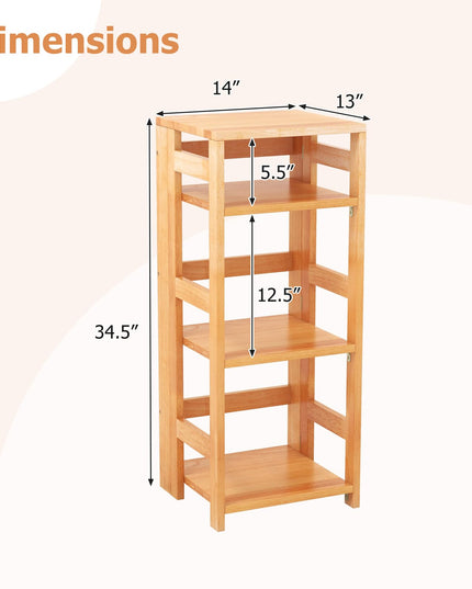 Giantex 4-Tier Bookshelf, 34.5" Floor Storage Shelf w/Rubber Wood Frame, Anti-Toppling Kits, 14" x 13" x 34.5"