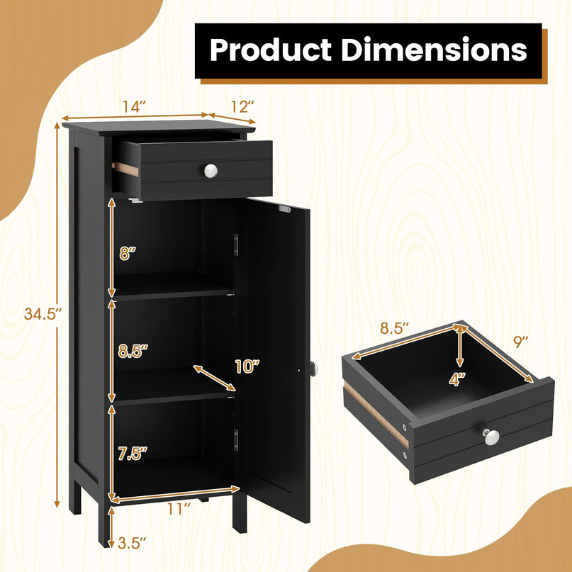 Giantex 34.5” Bathroom Cabinet Narrow Side Storage Organizer