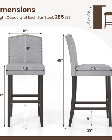 Giantex 30" Bar Stools Set of 2/4, Upholstered Bar Height Bar Chairs with Back & Rubber Wood Legs
