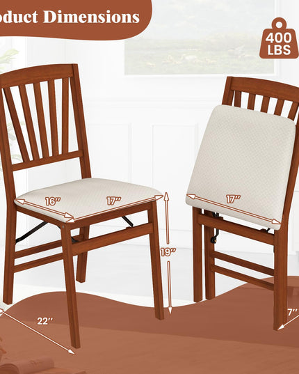 Giantex Folding Dining Chairs Set of 2/4, Modern Kitchen Chairs w/Padded Seat & Slatted Backrest, Rubber Wood Frame