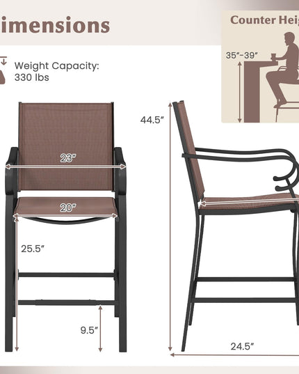 Giantex Counter Height Tall Patio Chairs with Breathable Mesh Fabric Metal Fram