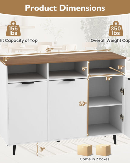 Giantex Sideboard Cabinet - 47” Buffet Cabinet with Storage Compartments, Countertop