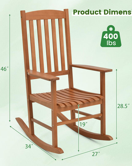 Giantex Wood Outdoor Rocking Chair - Eucalyptus Rocker Chair with Stable & Safe Rocking Base