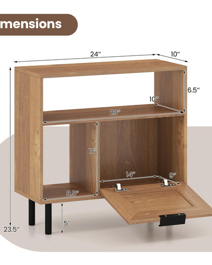 Giantex Rattan End Table with Cabinet Boho Nightstand