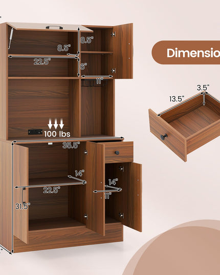 Giantex 66" Kitchen Pantry Cabinet with Charging Station