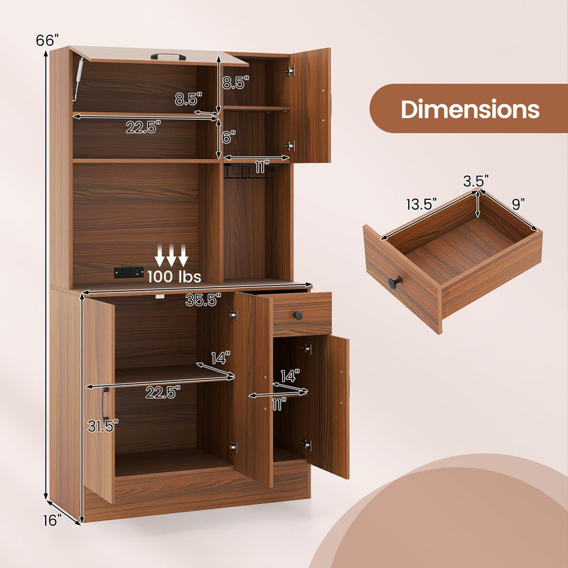 Giantex 66" Kitchen Pantry Cabinet with Charging Station