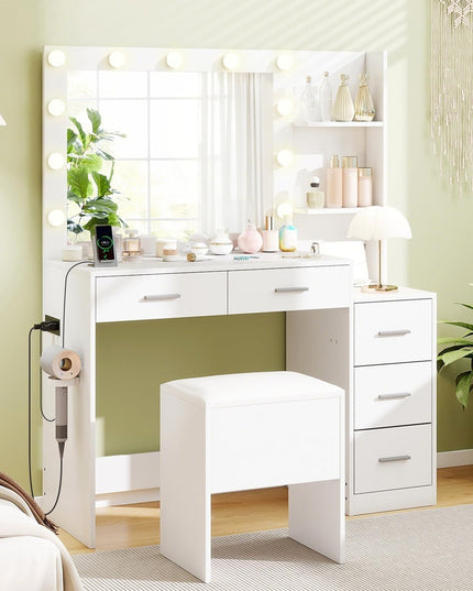 Vanity Desk with Mirror and Lights for Bedroom