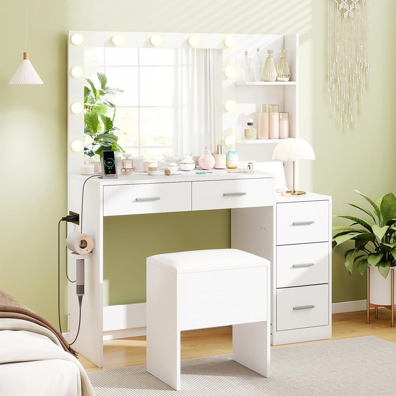 Vanity Desk with Mirror and Lights for Bedroom
