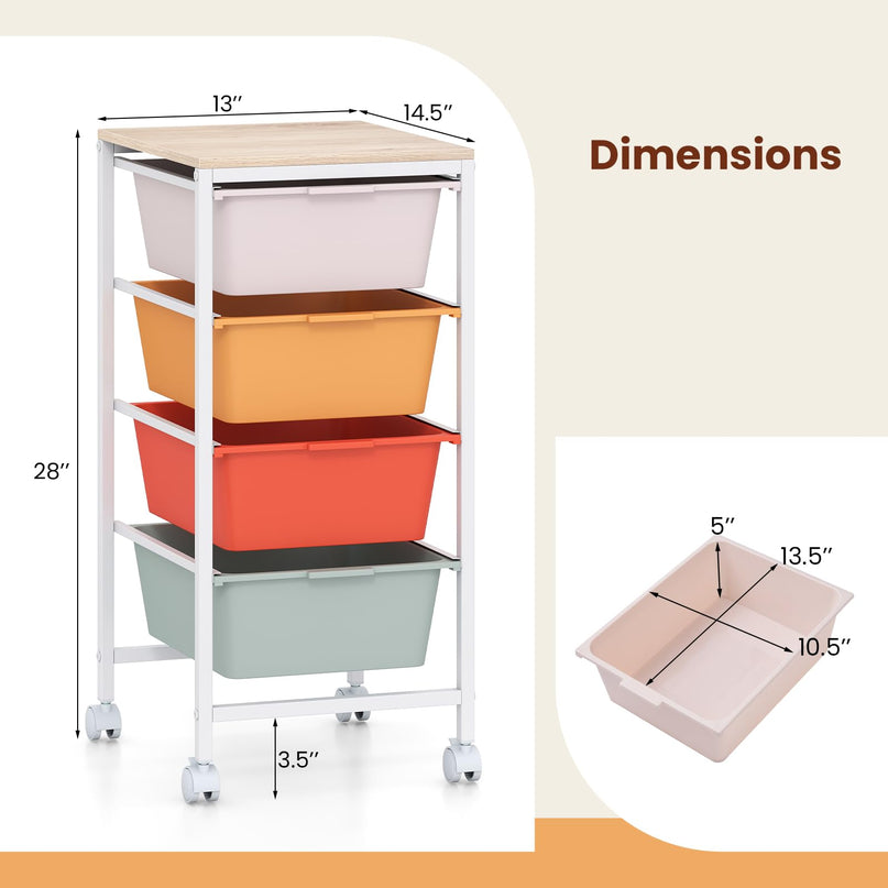 Giantex Rolling Storage Cart with 4 Drawers Utility Cart（28"H）