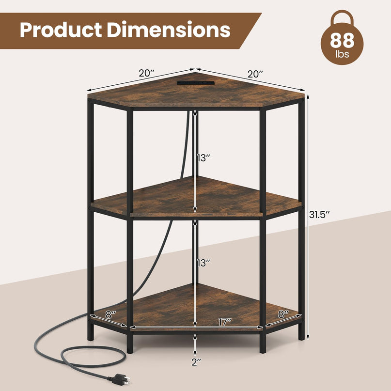 Giantex Corner Printer Stand with Charging Station and Metal Frame