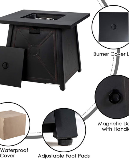Giantex Gas Fire Table, 30 Inch Square Firepit Table 50,000BTU Fire Pits Tables w/ Waterproof Cover (Black)