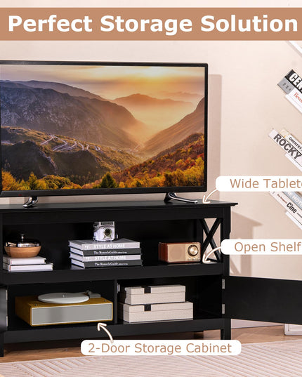 Giantex TV Stand with Power Outlet for TVs up to 50 Inch, Entertainment Center with 2-Door Cabinet