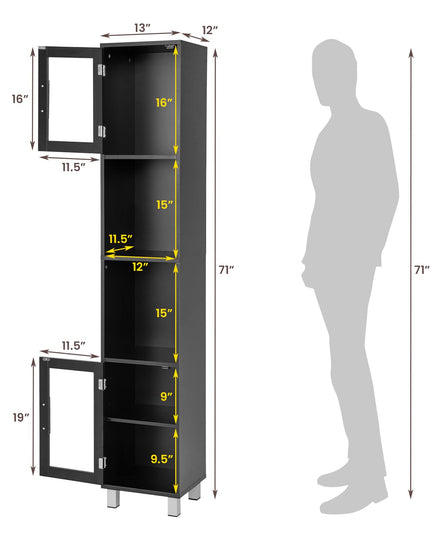 Tall Bathroom Cabinet, Home Bedroom Living Room Wood Linen Storage Cabinet Free Standing