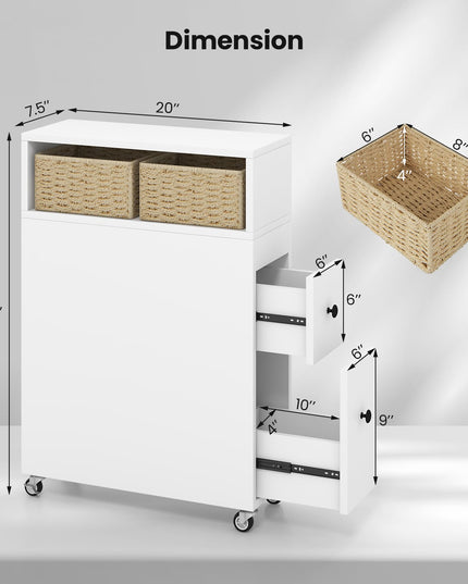 Giantex Small Bathroom Storage Cabinet - Slim Bathroom Organizer with Wheels, 2 Drawers, 2 Baskets