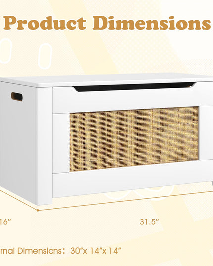 Giantex 31.5" Large Storage Chest Rattan Storage Bench with Flip Top Lid & Safety Hing
