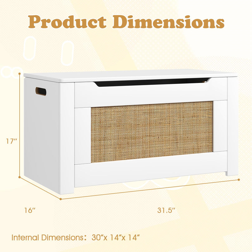 Giantex 31.5" Large Storage Chest Rattan Storage Bench with Flip Top Lid & Safety Hing