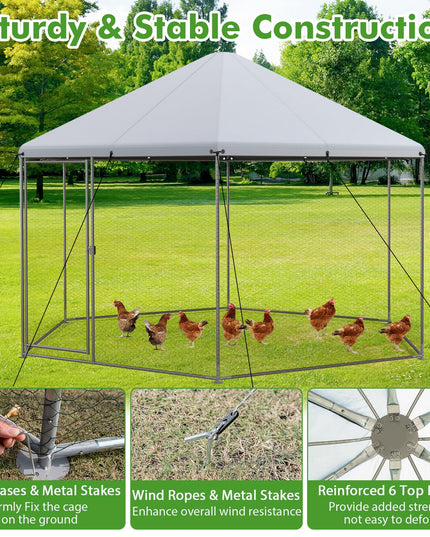 Giantex Large Metal Chicken Run - 13ft Hexagon Walk-in Chicken Coop
