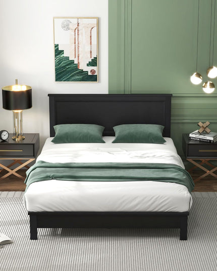 Giantex Wood Platform Bed Frame with Headboard, Mid Century Bed Frame with Solid Wood Legs & Wooden Slat Support