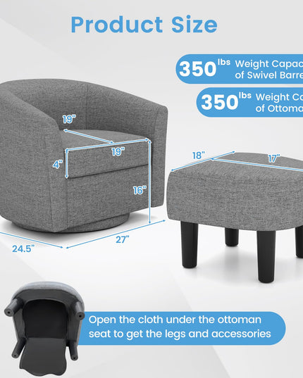 Giantex Swivel Accent Chair with Ottoman, Modern Barrel Club Chair w/Footrest