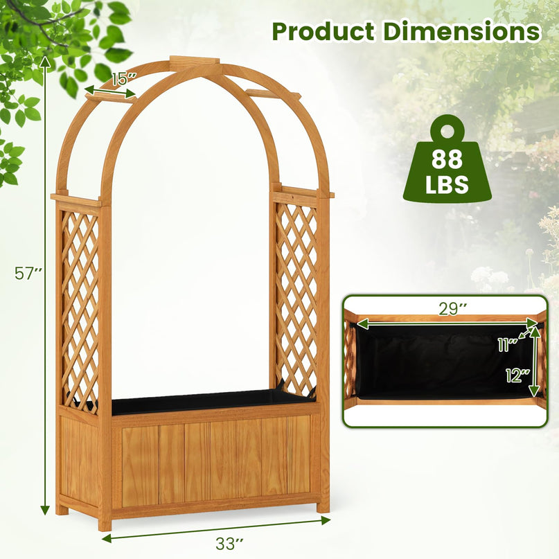 Giantex Raised Garden Bed with Arch Lattice Trellis(33"x15"x57")