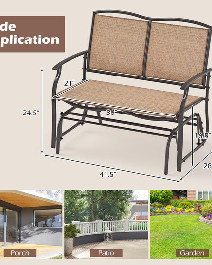 Giantex 2-Person Outdoor Rocking Chair with Metal Frame and Breathable Fabric