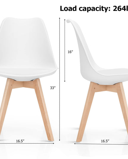 Set of 4 Mid Century Dining Chairs Wood Legs White