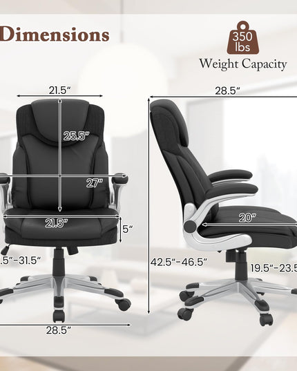 Giantex Executive Office Chair, PU Leather Ergonomic Desk Chair with Flip-up Armrests and Height Adjustable