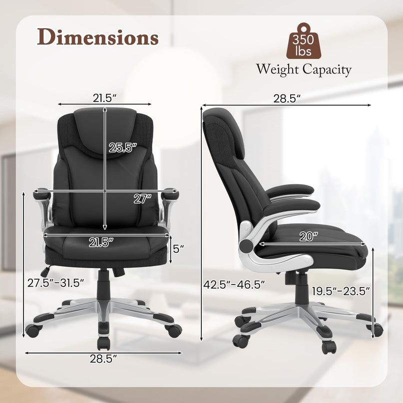 Giantex Executive Office Chair, PU Leather Ergonomic Desk Chair with Flip-up Armrests and Height Adjustable