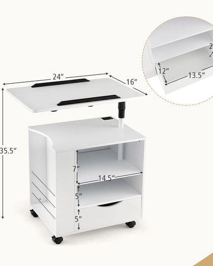 Nightstand with Charging Station and LED Lights - Giantex