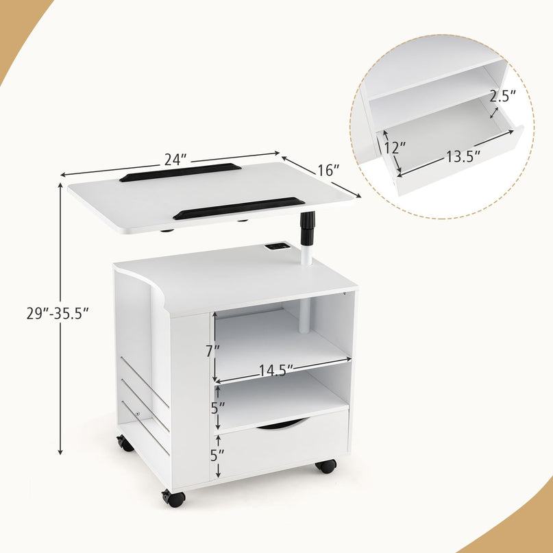Nightstand with Charging Station and LED Lights - Giantex