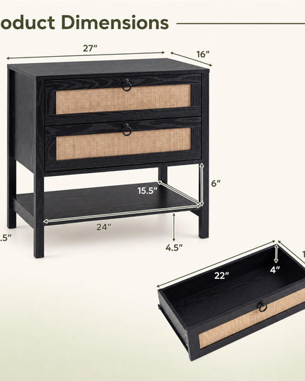 GIANTEX 27" Wide Rattan Nightstand with 2 Drawers (1/2)