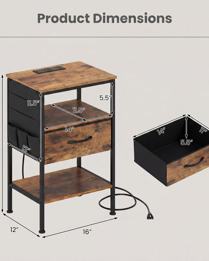 Giantex 24.5"/27.5" Nightstand with Charging Station & 1 Fabric Drawer(1/2)