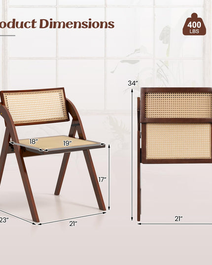 Giantex Folding Dining Chairs Set, Wooden Folding Chair with Rattan Backrest & Seat