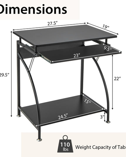 Giantex Computer Desk for Small Spaces, 27.5" Laptop Table with Pull-Out Keyboard Tray & Bottom Storage Shelf