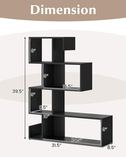Giantex 5-Tier S-Shaped Bookshelf, Geometric Bookcase w/Open Cubes