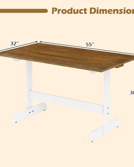 Table à manger Giantex 55 pouces avec pieds en bois d'hévéa en forme de H