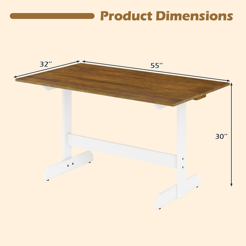 Table à manger Giantex 55 pouces avec pieds en bois d'hévéa en forme de H