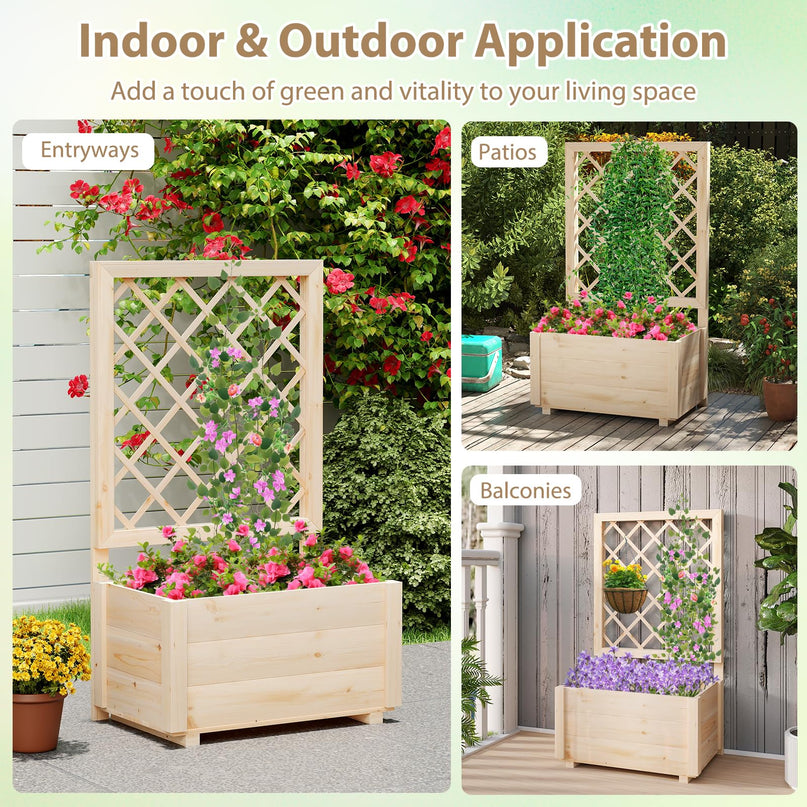 Giantex Raised Garden Bed with Trellis for Climbing Vine Flower Herb Vegetable Fruit