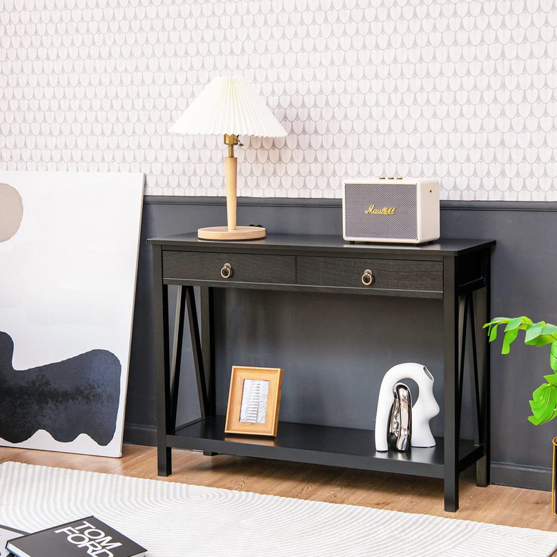 Console Table Entryway Sofa Side Table with 2 Drawers & Open Shelf