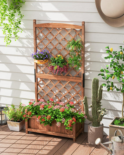 Giantex 60” Wooden Planter Container with Drainage Holes Trellis