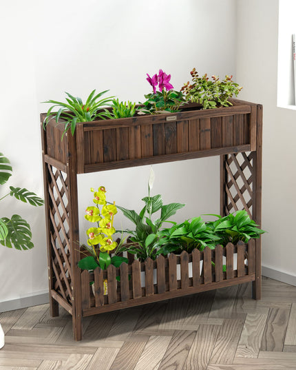 Giantex Planter Raised Bed, Elevated Potted Plant Rack(Brown)