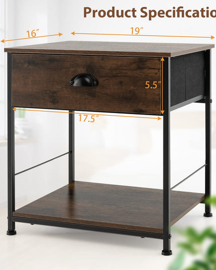 Giantex Nightstand with Drawers, Bedside Table w/Removable Fabric Bins & Pull Handle