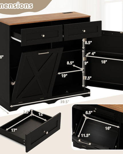 Tilt Out Trash Can Cabinet 9.25 Gallon, Kitchen Island with Power Outlet