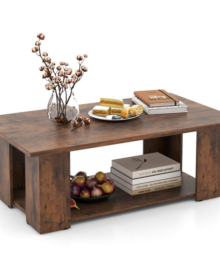 Giantex Rectangle Wood Center Table, 41" L 2-Tier Large Modern Tea Table w/Open Compartment