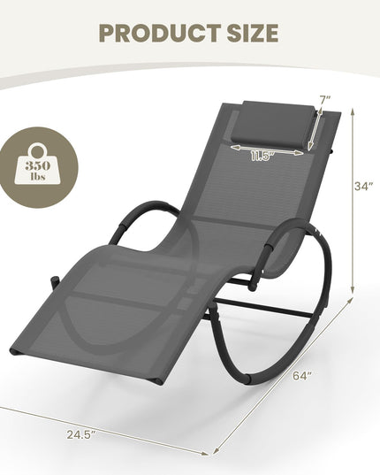 Giantex Outdoor Rocking Lounge Chair, Zero Gravity Rocking Chair with Removable Headrest, Breathable Backrest & Seat