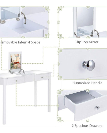 Giantex Coiffeuse avec Miroir, Tabouret Rembourré, Grande Table de Maquillage à Plateau Relevable pour Chambre à Coucher